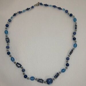 Vintage Blue Beaded Necklace | 24" Acrylic Beads | Layering Statement Piece